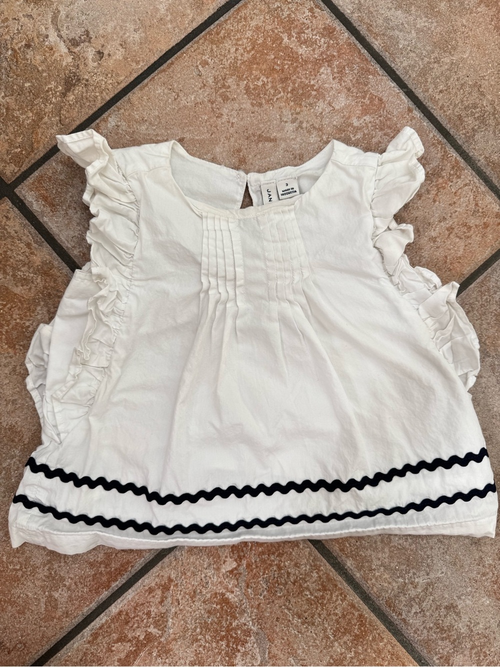 Janie and Jack White Ruffle Toddler Top with Black Trim